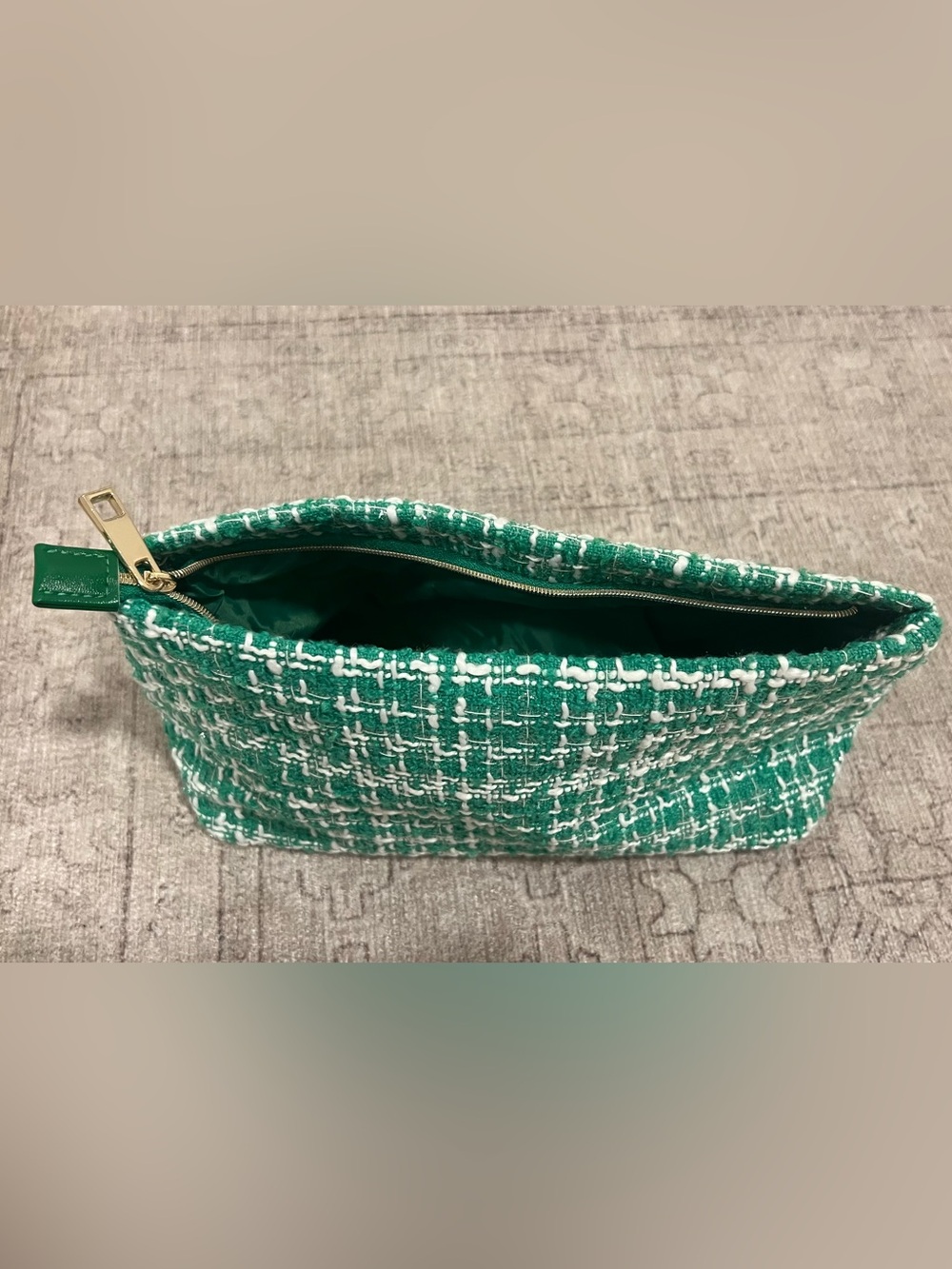 Mario Badescu Green Tweed Bouclé Cosmetic Makeup Bag Pouch NEW - Picture 3 of 6